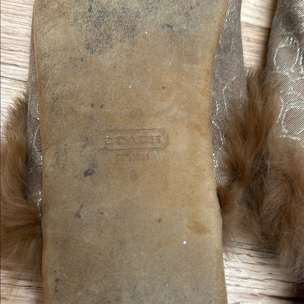 Coach Slippers Logo Pattern with Faux Fur RARE - Picture 5 of 5
